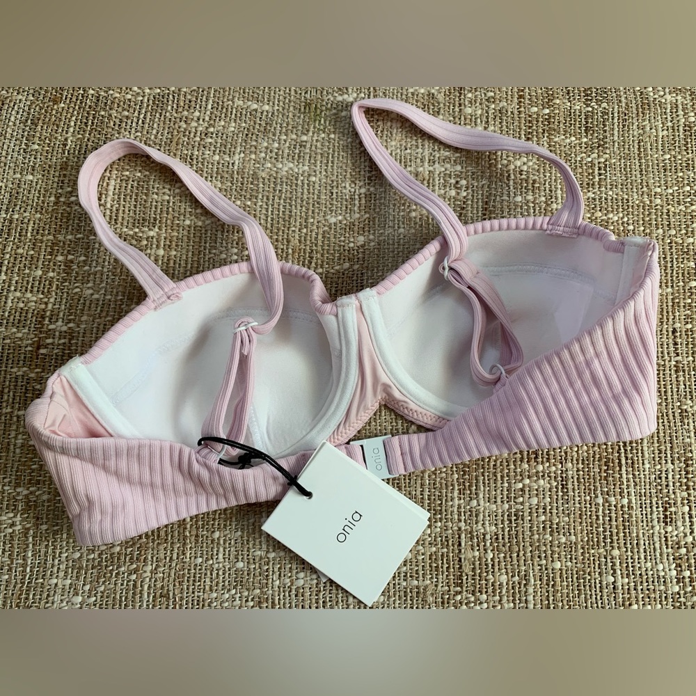 💕 NEW! RIBBED ONIA PASTEL PINK ADJUSTABLE UNDERWIRE SWIM BRA SIZE: M 34B-34C - Picture 3 of 8